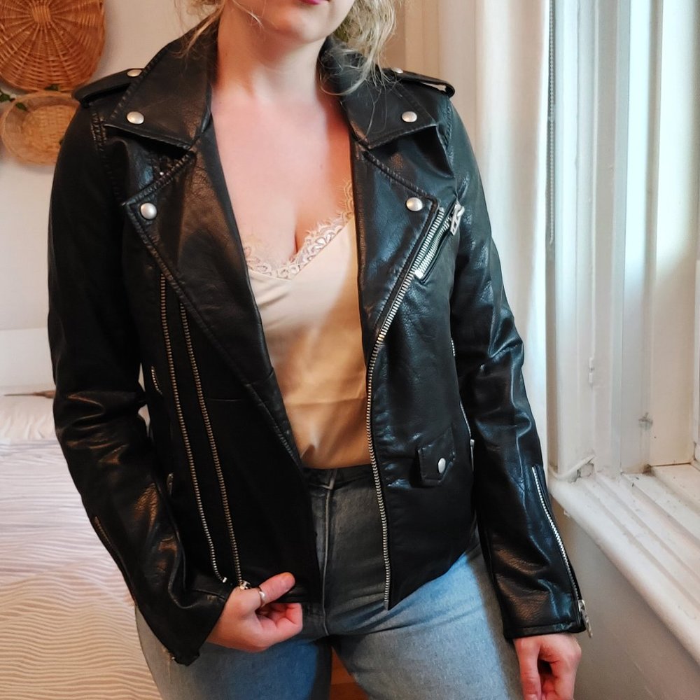 BLANK NYC vegan leather black moto jacket